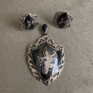 Vintage Amfarco Siam Sterling Silver Pendant and Earring Set